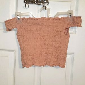 Smocked off-the-shoulder crop top